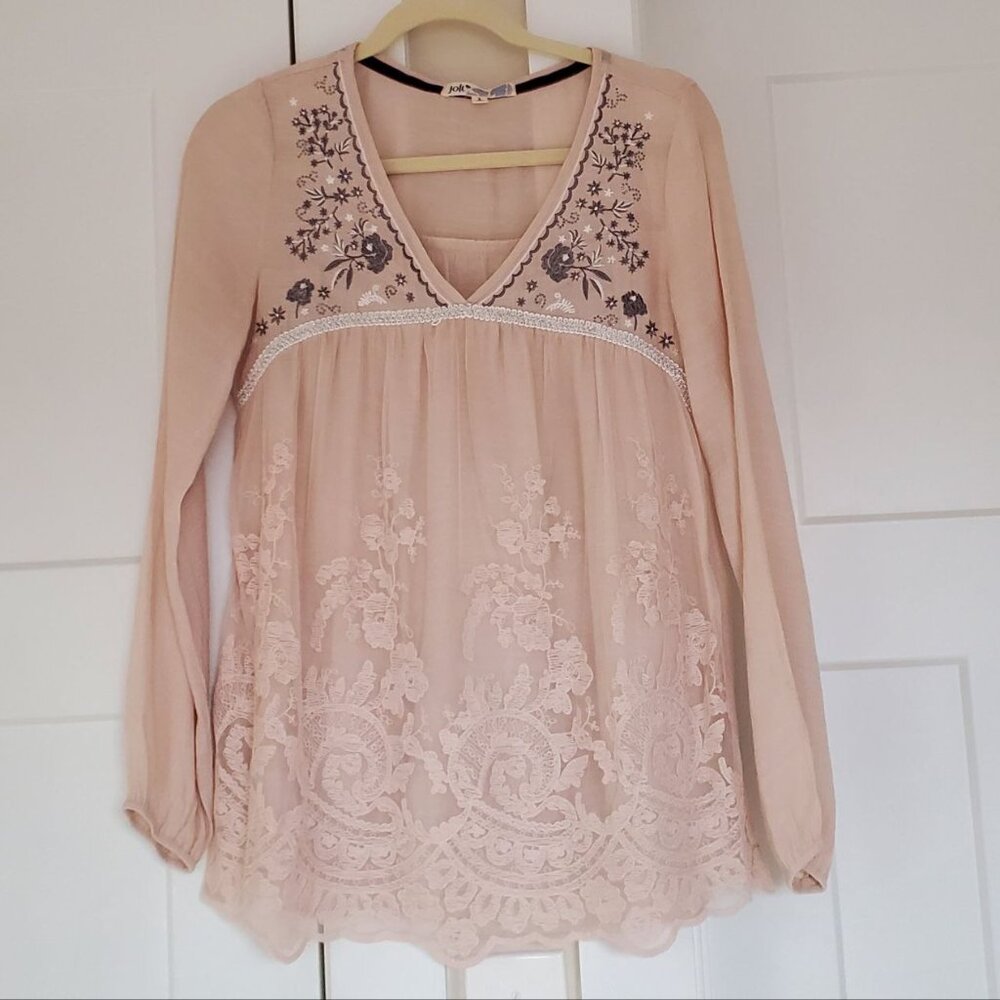 Jolt Embroidered Beige Long Sleeves Blouse. Sise S